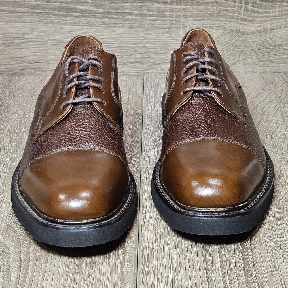Florsheim FLS Mens Brown Leather Cap Toe Lug Sole Derby Shoes 73197 Size 7.5 M